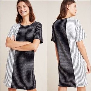 Anthropologie Corinne Tee Black Striped Dress Small NWOT